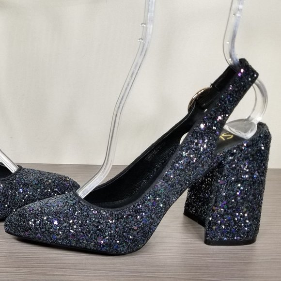 Shellys London Chester Slingback Glitter Pump, Black, Womens Size 7.5 / 38 - Picture 6 of 11